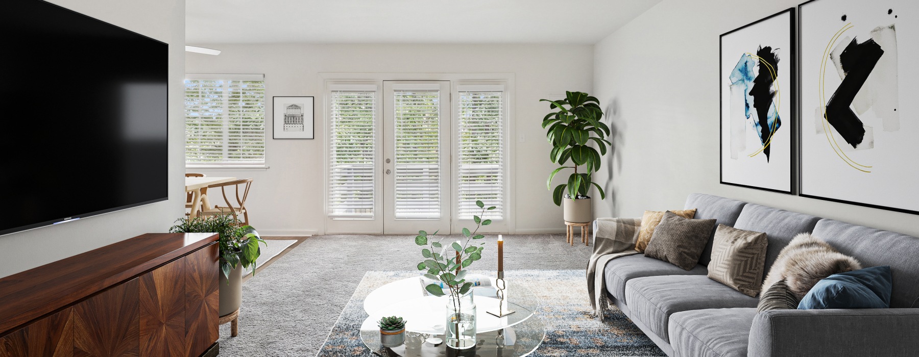 open floorplan to dining & living room